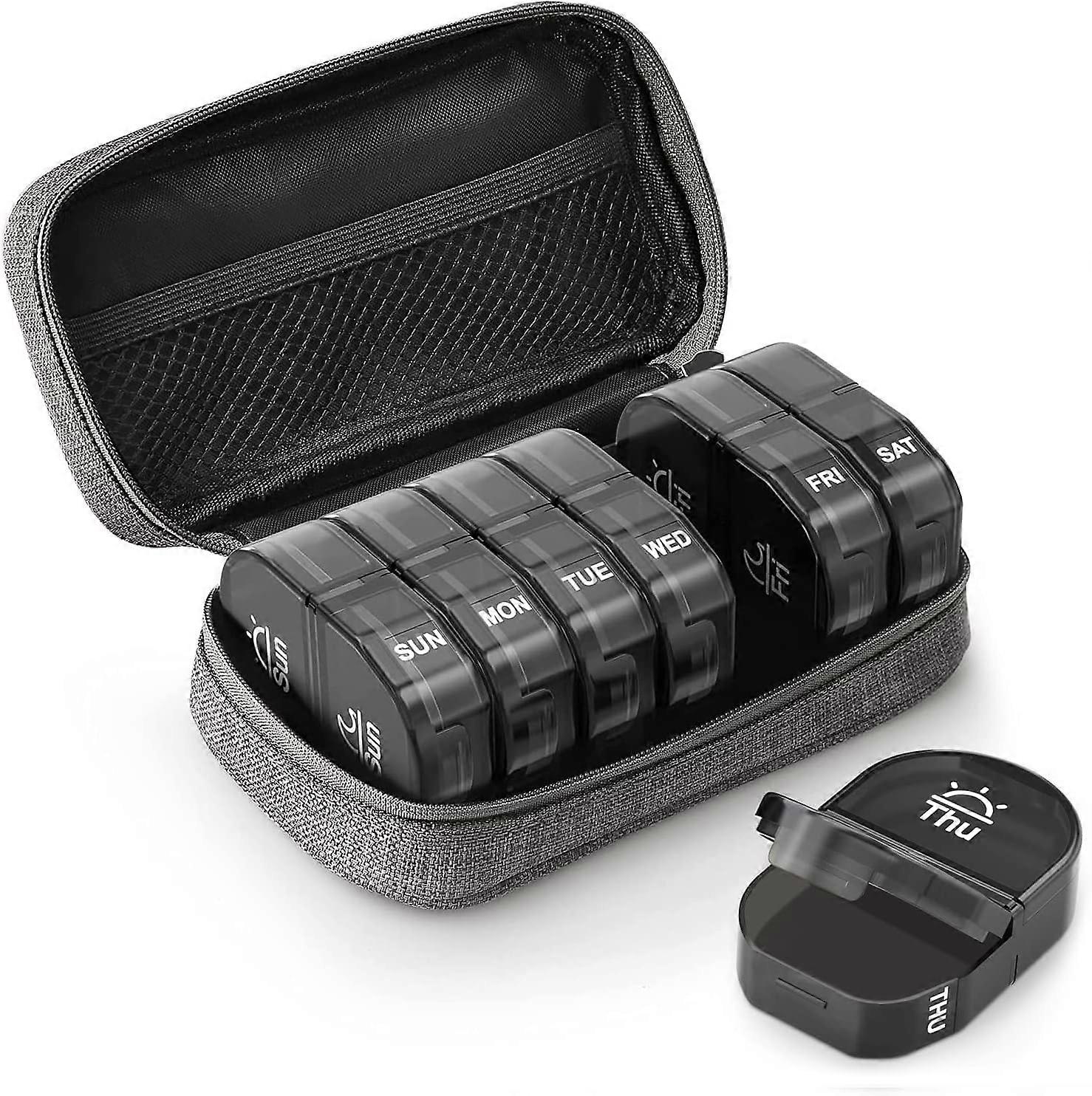 Canvas Bag Weekly Pill Organizer 2 Times a Day, Large AM/PM Pill Box 7 Day with Portable Zipper Cloth Bag for Holding Supplements, Vitamins and Fish O