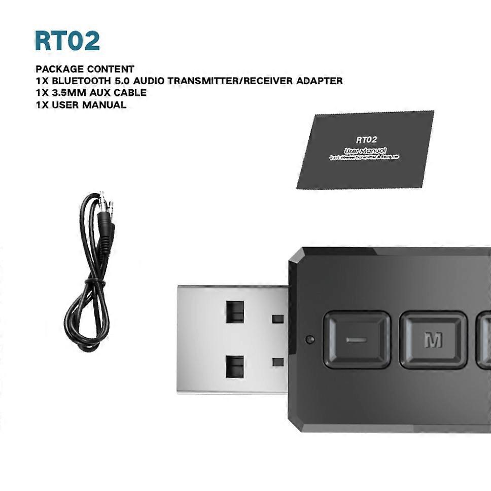 Grwibeou Wireless 2 in 1 USB Bluetooth 5.0 Dongle Adapter for PC TV Speaker Wireless Mouse Music Audio Receiver Transmitter Aptx