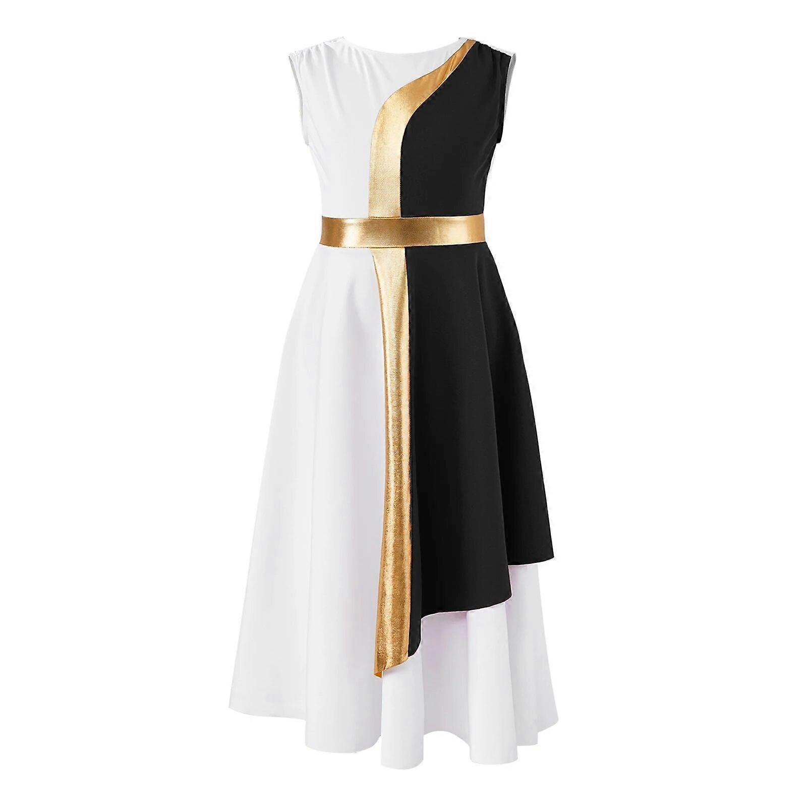 slim fit dress slacks Danzcue Child Praise Dance Shimmery Parallel Long Sleeve Dress Black-Gold / 8-10-Child