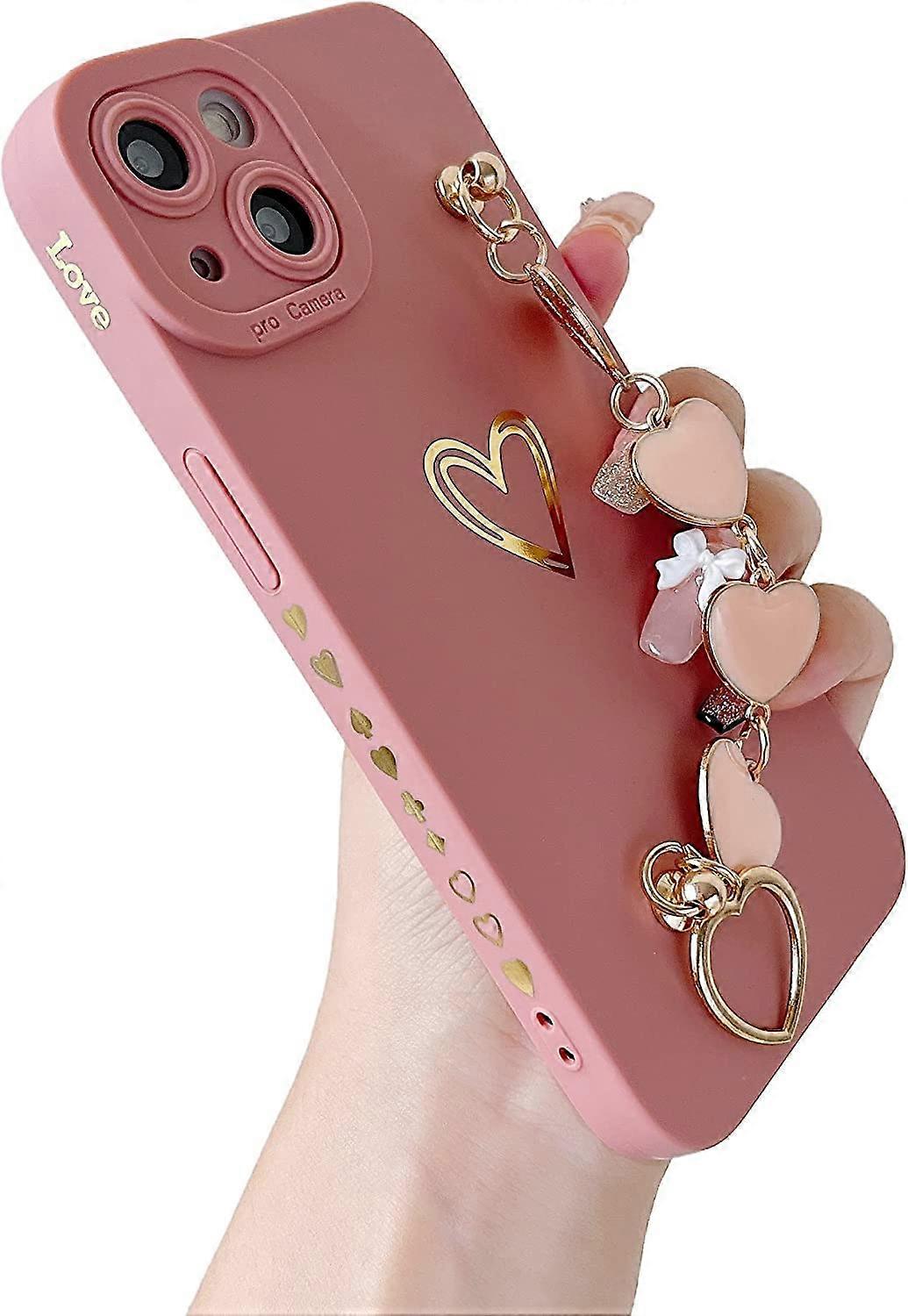 Pulseira Bonito do Coração do Coração Pulseira Soft Compatível com iPhone Case (Amarelo, iPhone 14 Plus)