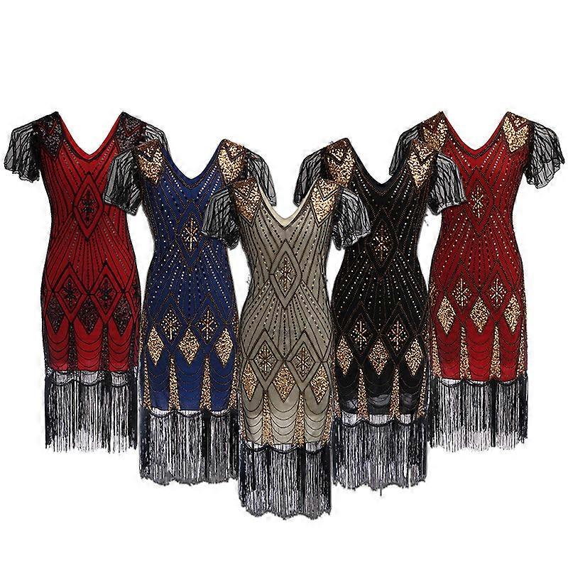 Women's Dresses Sequins Gown V Neck Vintage Gatsby Party Dress