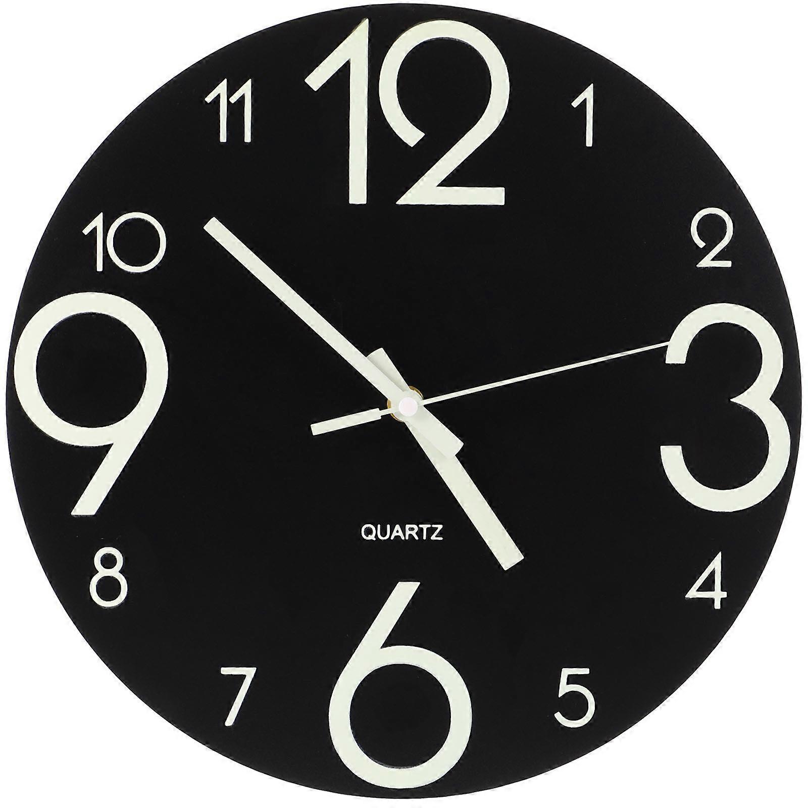 Wooden Wall Clock Luminous Round Shape Hanging Clock Decoration No Battery