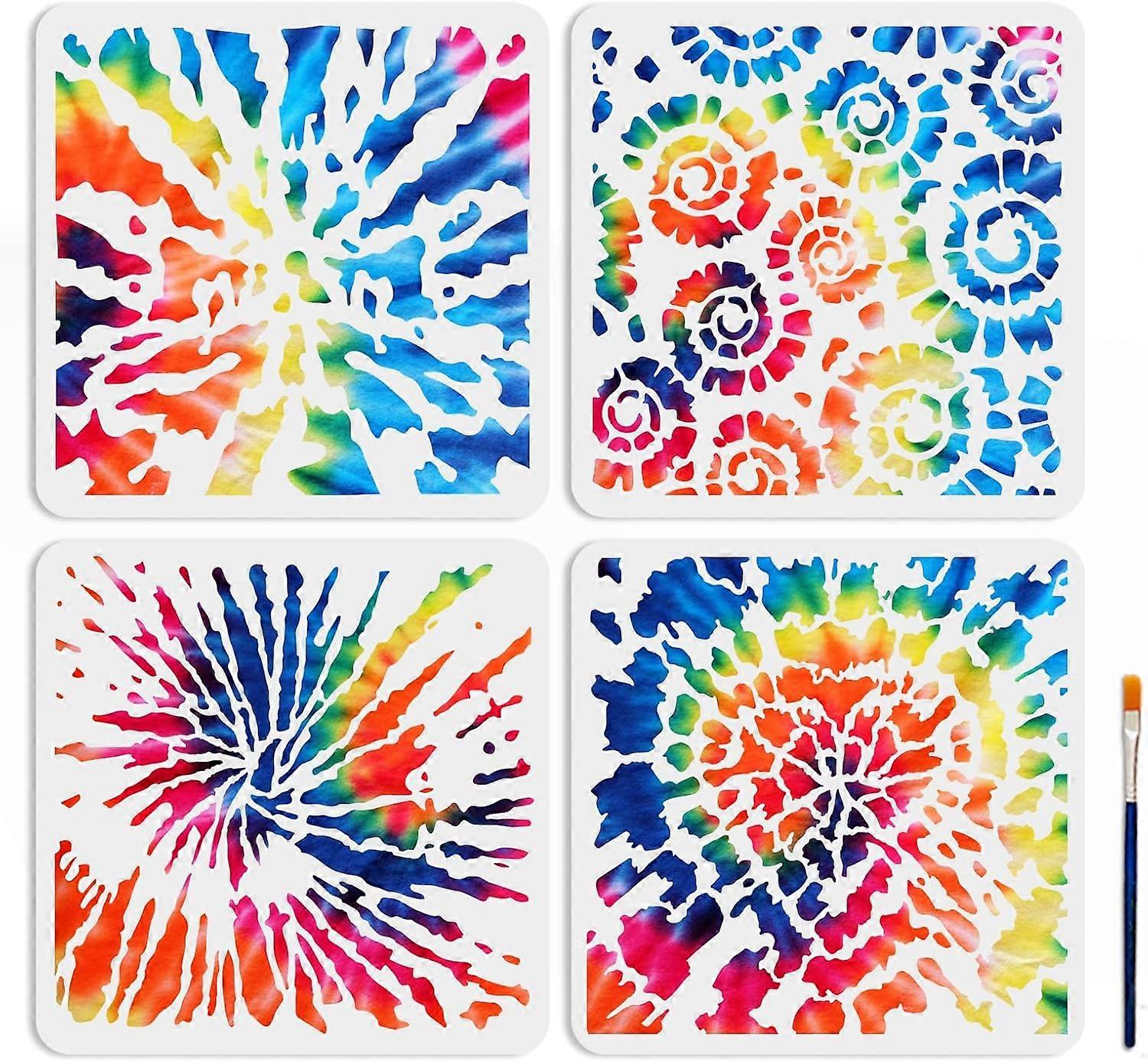 4pcs Tie Dye Stencil Graffiti Stencils Tie-Dye Painting Stencils 11.811.8inch with Paint Brush Reusable DIY Drawing Template for Wood Canvas Paper Fab