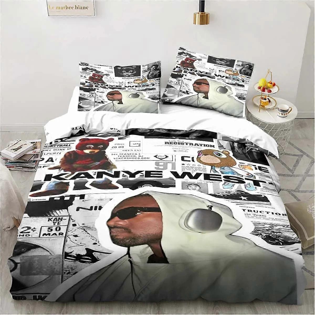 a2510 Lakan Rapper Kanye West Sängkläder Set Påslakan Påslakan Påslakan Örngott Täcke Pojkar Sängkläder för vuxna 3-delat sängkläder set (1 Duv