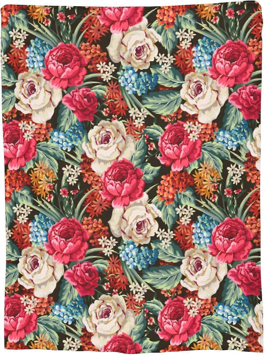 Wrap up in Our Lush Floral Flannel Blanket, 50x60 Inches, Blooming with Roses and Pine for Endless Cozy Moments