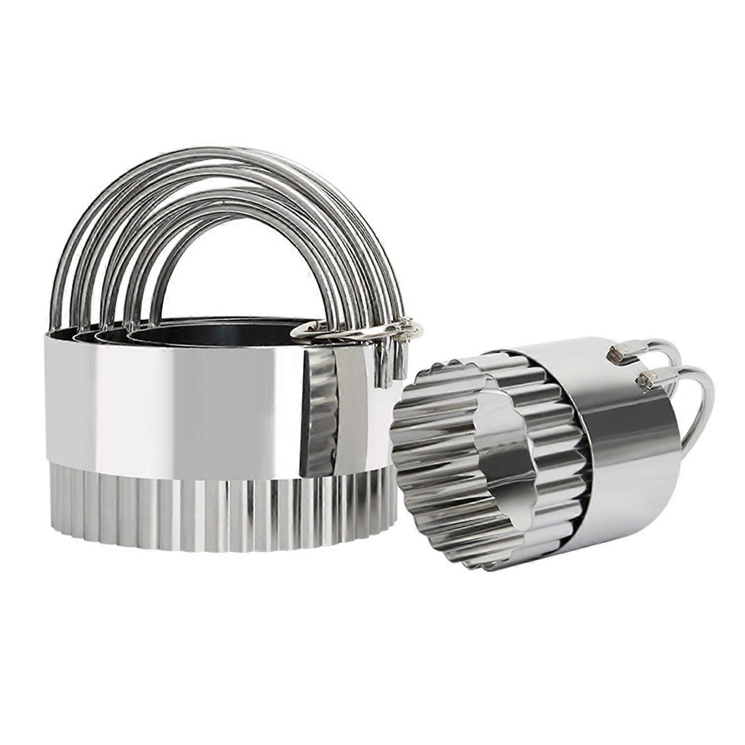 5Pcs Stainless Steel Cookie Cutter Set with Handle Round Biscuit Cutters for Cake Donuts Pancakes