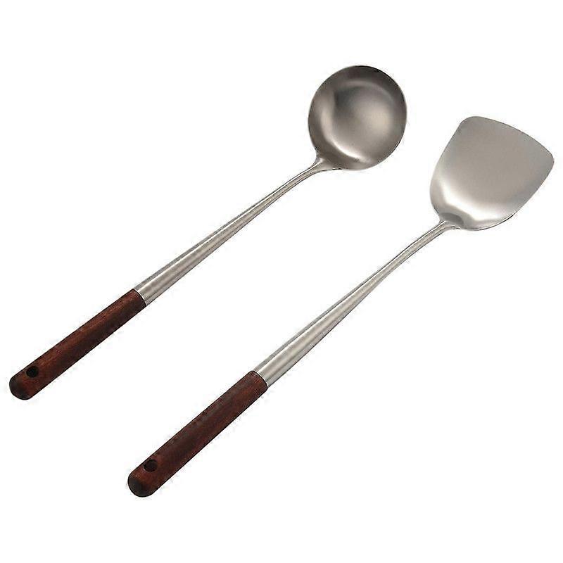 Wok espátula e concha Tool Set, 17 polegadas espátula para wok, 304 aço inoxidável wok espátula