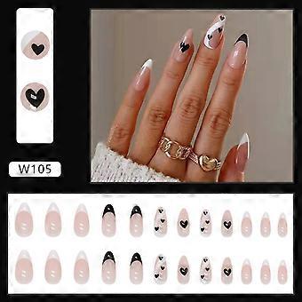 Franske svarte tips Trykk på negler Full Cover Ballerina Akryl Negletips Jelly Glue Model