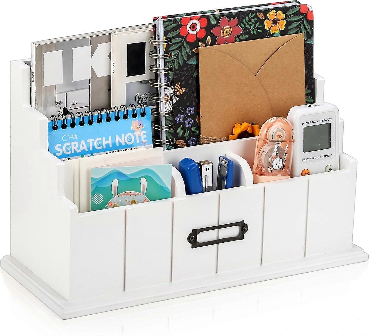 3-Tier Wooden Mail Organizer for Desktop, Rustic File Holder for Office Supplies, Easy Access, Durable Design