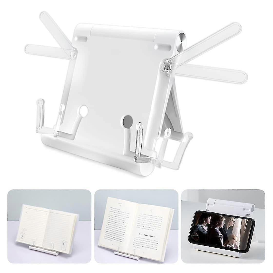 Book Stand For Reading, Portable Book Holder Adjustable  Stands Foldable Document Holder (white)