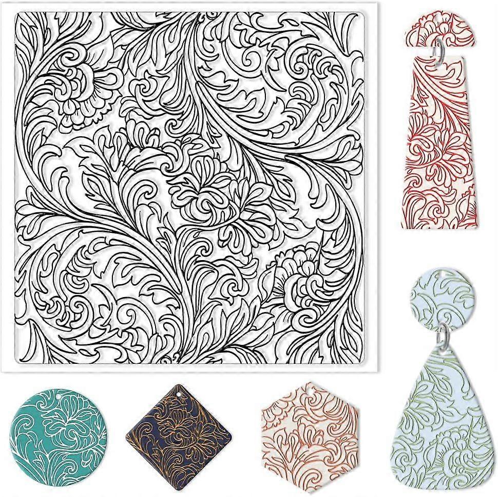 Clay Texture Mat Retro Floral Polymer Clay Texture Sheets Silicone Texture Stamp Clay Modeling Pattern Pad Texture Sheets for Polymer Clay Making Earr