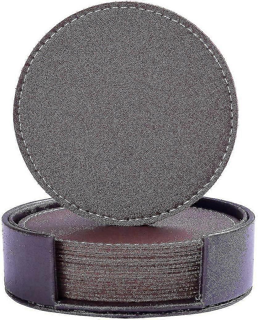 Coasters til drikkevarer, 8 stk Premium Pu læder coaster med holder, 3.8 i varmebestandig drikke coaster - Beskyt bordet mod pletter og skader, sort