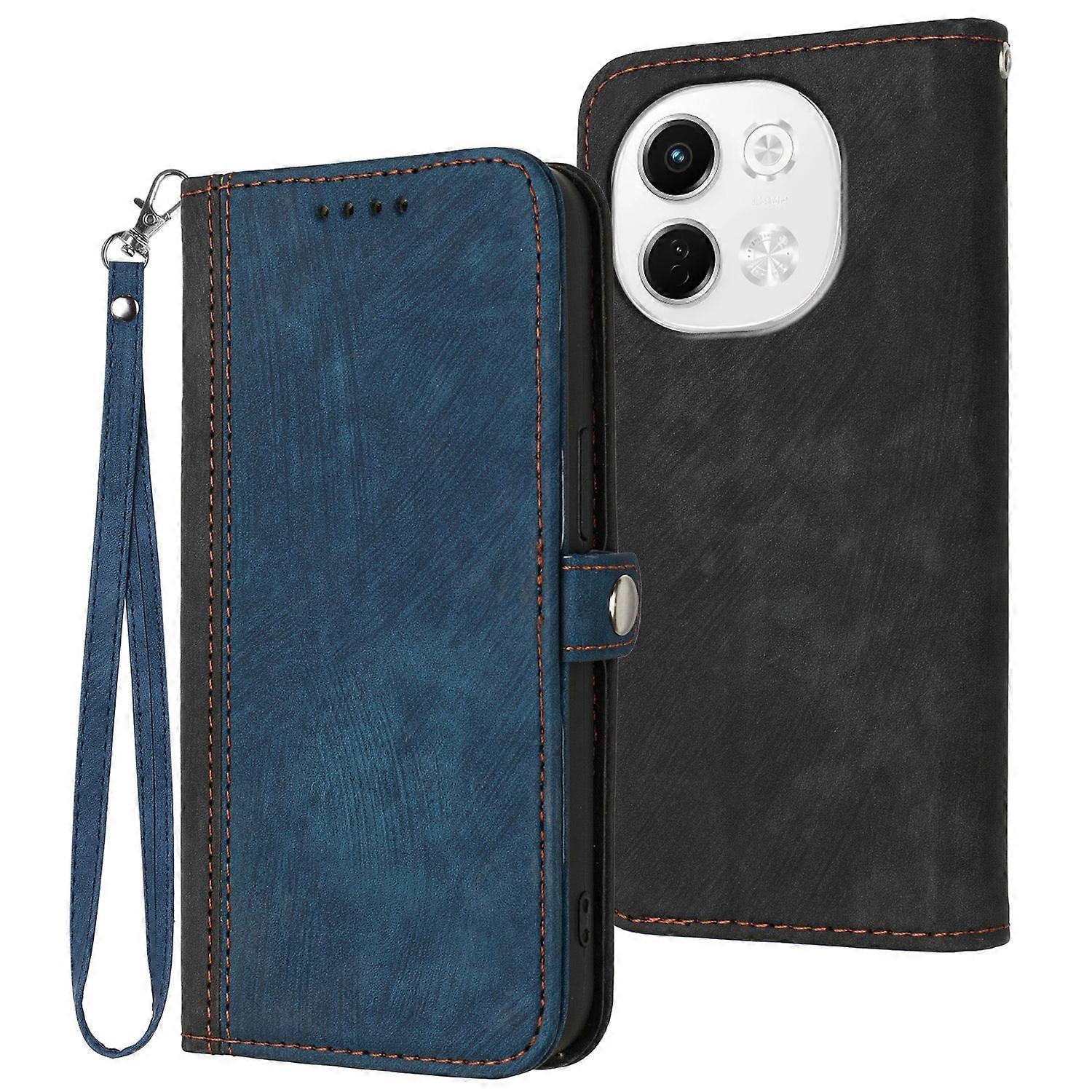 Side Buckle Double Fold Hand Strap Leather Phone Case