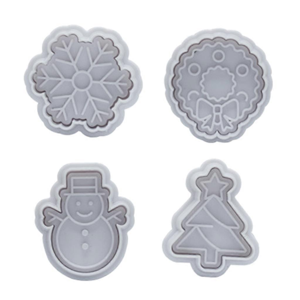 4PCS Christmas Style Cookie Cutter Biscuit Mold 3D Frosting Cookie Cutter Plastic Push-type Household Cookie Baking Mold