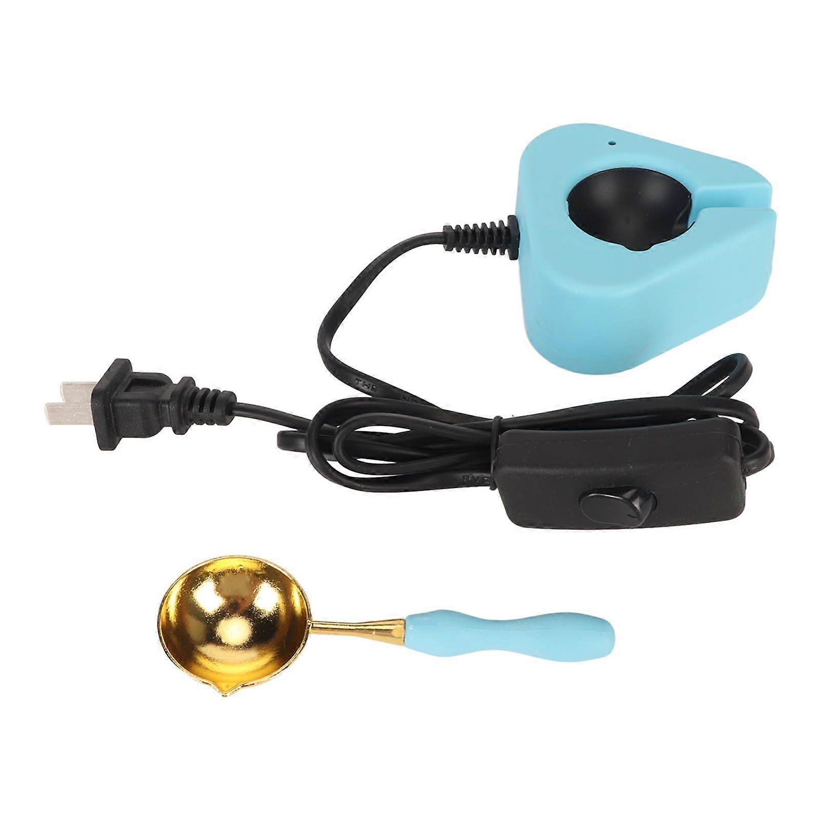 スプーン付き電気ワックスシーリングウォーマーキット無煙均一溶融シーリングワックス炉CNプラグ220Vスカイブルー