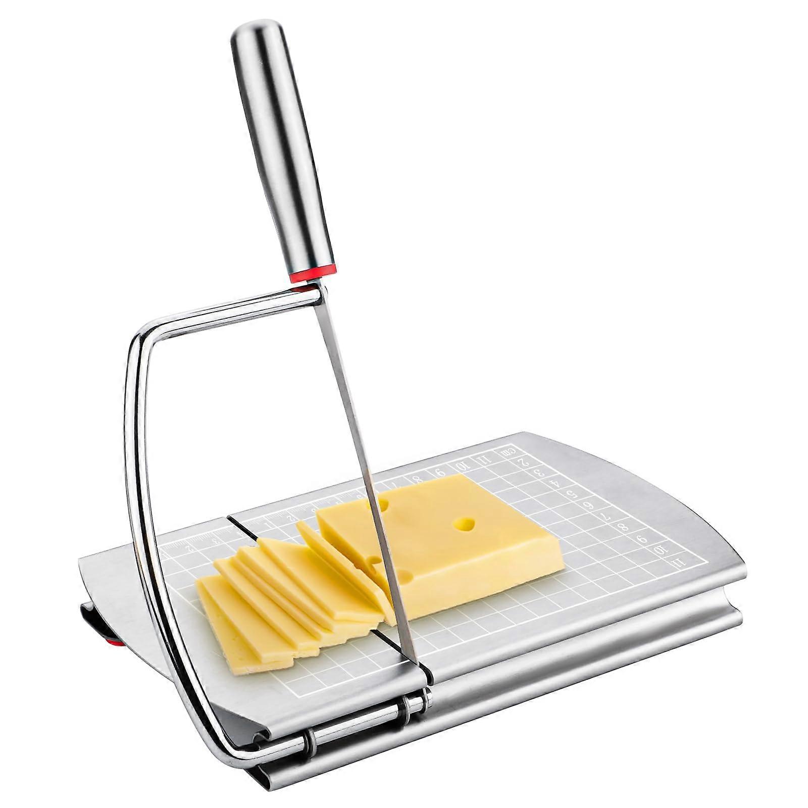 Stainless Steel Cheese Slicer - Adjustable Blade with Size Scale for Meats & Sausages