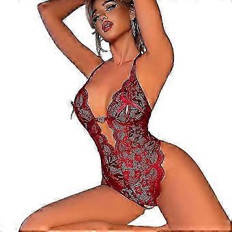 Donne Sexy Crotchless Bodysuit See Through Lace Lingerie Sleepwear Babydoll Underwear Nightwear