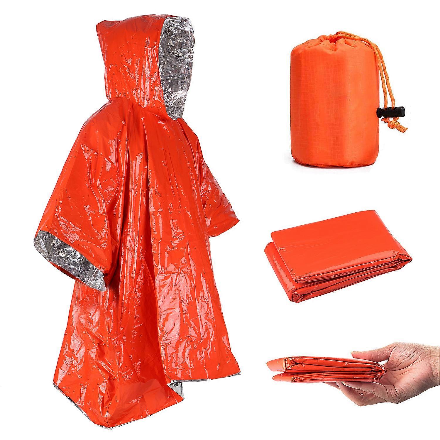 Orange Emergency Raincoat Aluminum Foil Disposable Poncho Cold Insulation Heat Retention Rainwear