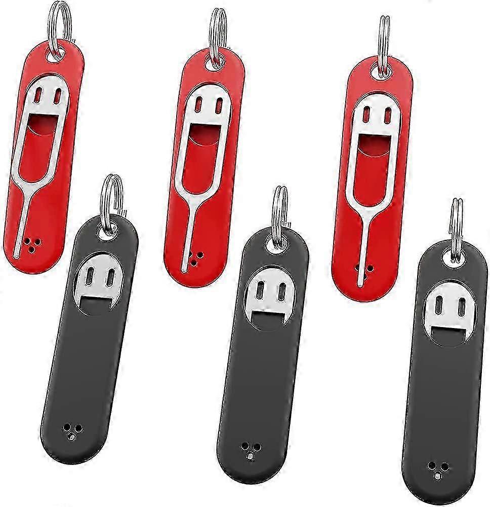 6 X Sim Card Removal Tool Sim Card Tray Pin Ejector Removal Tool Needle Opener Ejector With Removable Key Pendant, Black + Red