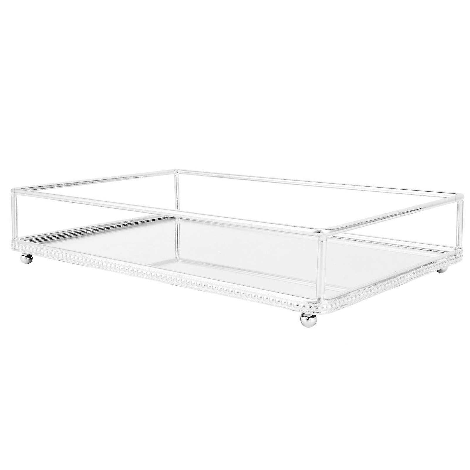 Jewelry Storage Organizer Tray with Mirror Base for Bedroom Desktop - Acrylic Cosmetic Display in Elegant Design