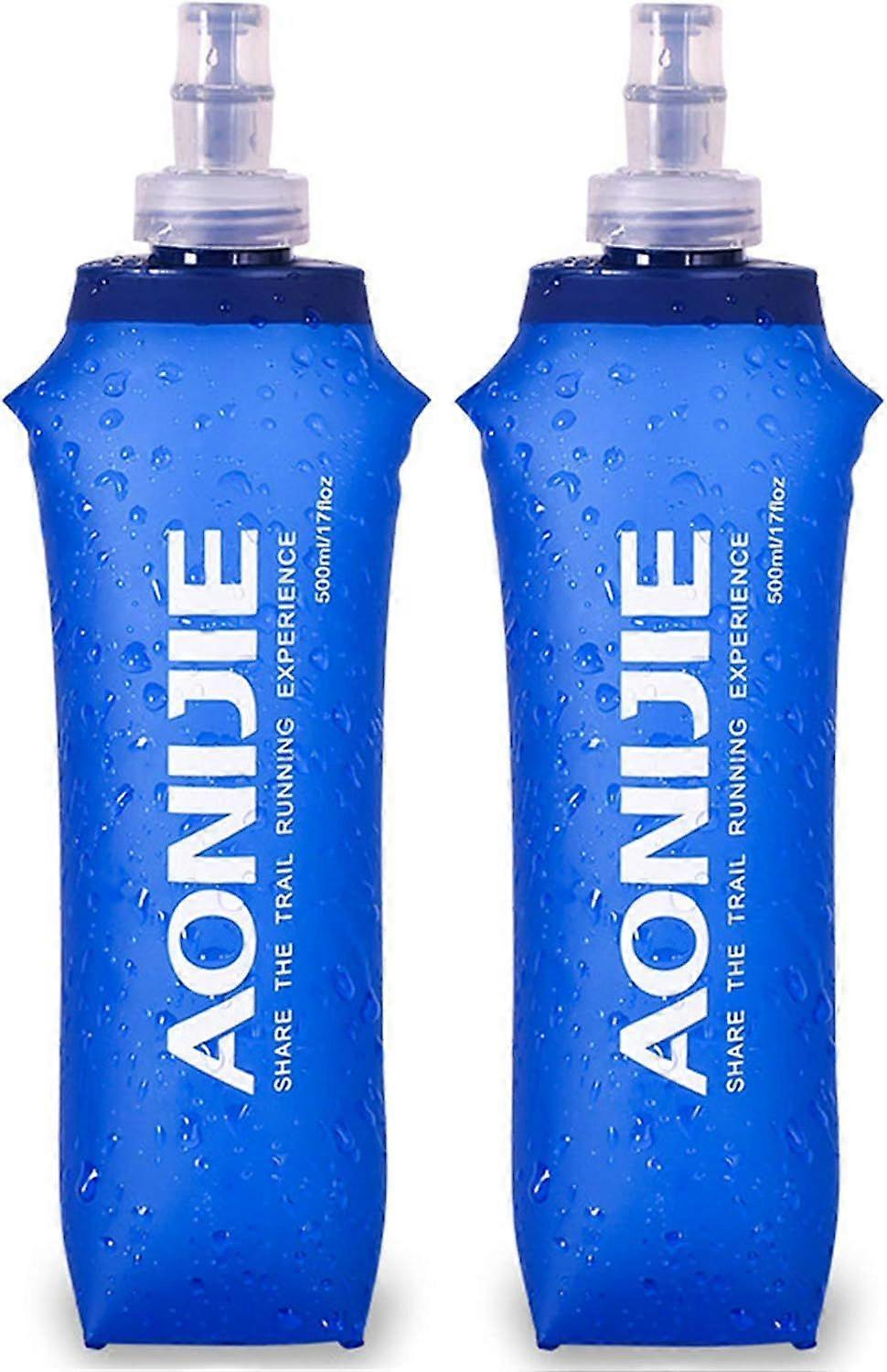 2 x 500ml Collapsible Drinking Water Bottle, BPA Free, Water Bottle, Sports Bottle, Collapsible Flask, Leakproof, for Hydration Backpacking, Cycling,