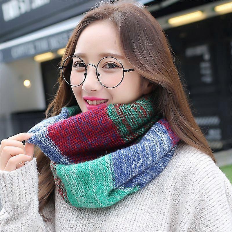 Kvinner Fargerik Hals Skjerf Vinter Strikket Loop Infinity Skjerf Varm Wrap Cowl Type 5