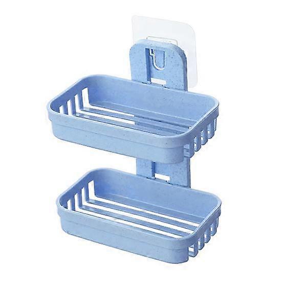 Soap Rack Multifunctional Punch-free Hollow Design Wall-mounted Double-deck Drainage Soap Storage Holder for Bathroom
