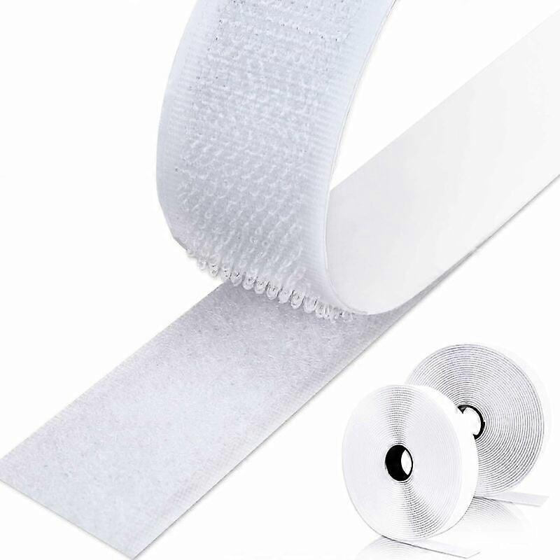 Reusable Non-Adhesive Back Hook And Loop Tape, Heavy Duty Nylon Strips For Diy Crafting And Home Improvement (White, 2Cm Wide X 8M Long)