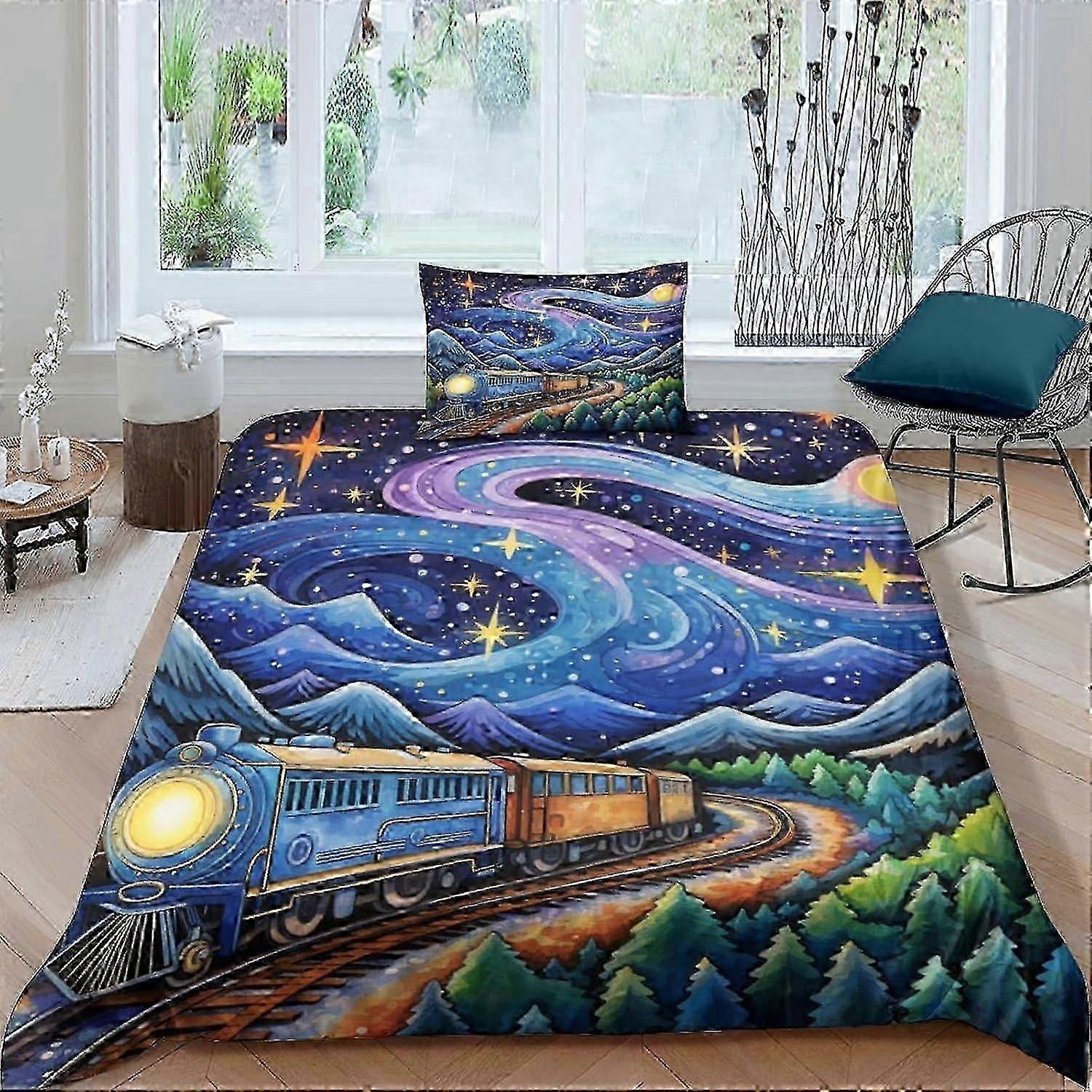 J440 Σεντόνια Τρένο Starry Night Παπλωματοθήκη 3 PCS Hotel Quality Quilt Cover Σετ κρεβατιών Καλύμματα κρεβατιών με μαξιλαροθήκες με κλείσιμο με φερμουάρ Υποαλλεργικό