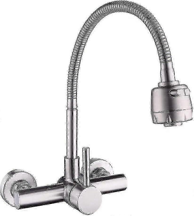 صنبور المطبخ مثبت على الحائط 304 صنبور بالوعة من الفولاذ المقاوم للصدأ 360 صنبور بالوعة قابل للدوران مع هوسيل مرن