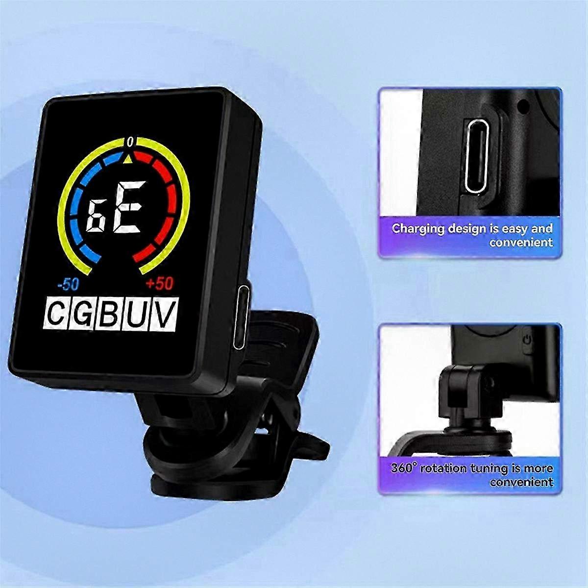 2pcs Rechargeable LCD Display Tuner for Guitar Ukulele Violin Bass with Clip-On Tuning Device