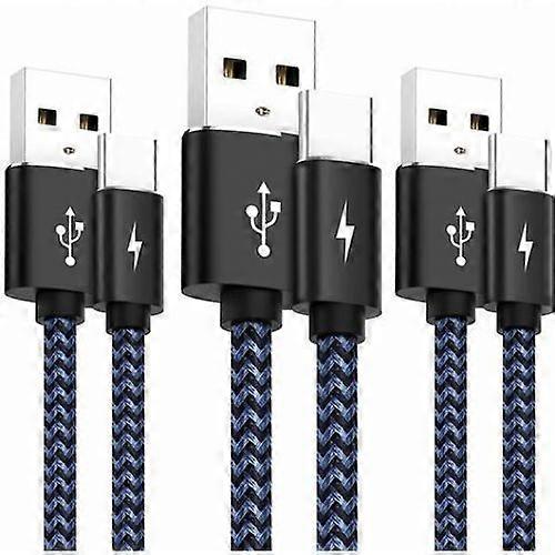 USB data cable nylon braided [black] bare wire type-c interface [1m] 2 pieces type-c interface [2m] 1 piece