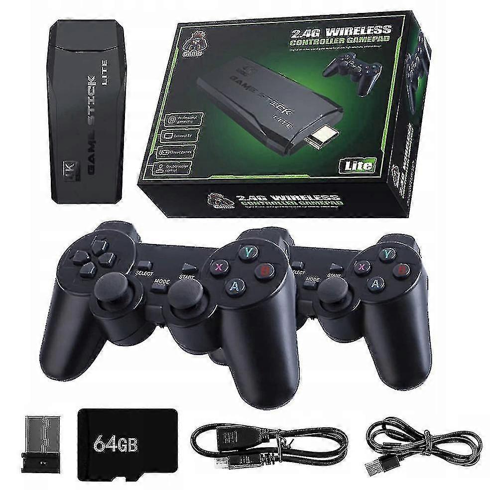4k Wireless Hdmi Tv Game Stick Console 20000+ Built-in Games + 2 Wireless Controller Gamepad