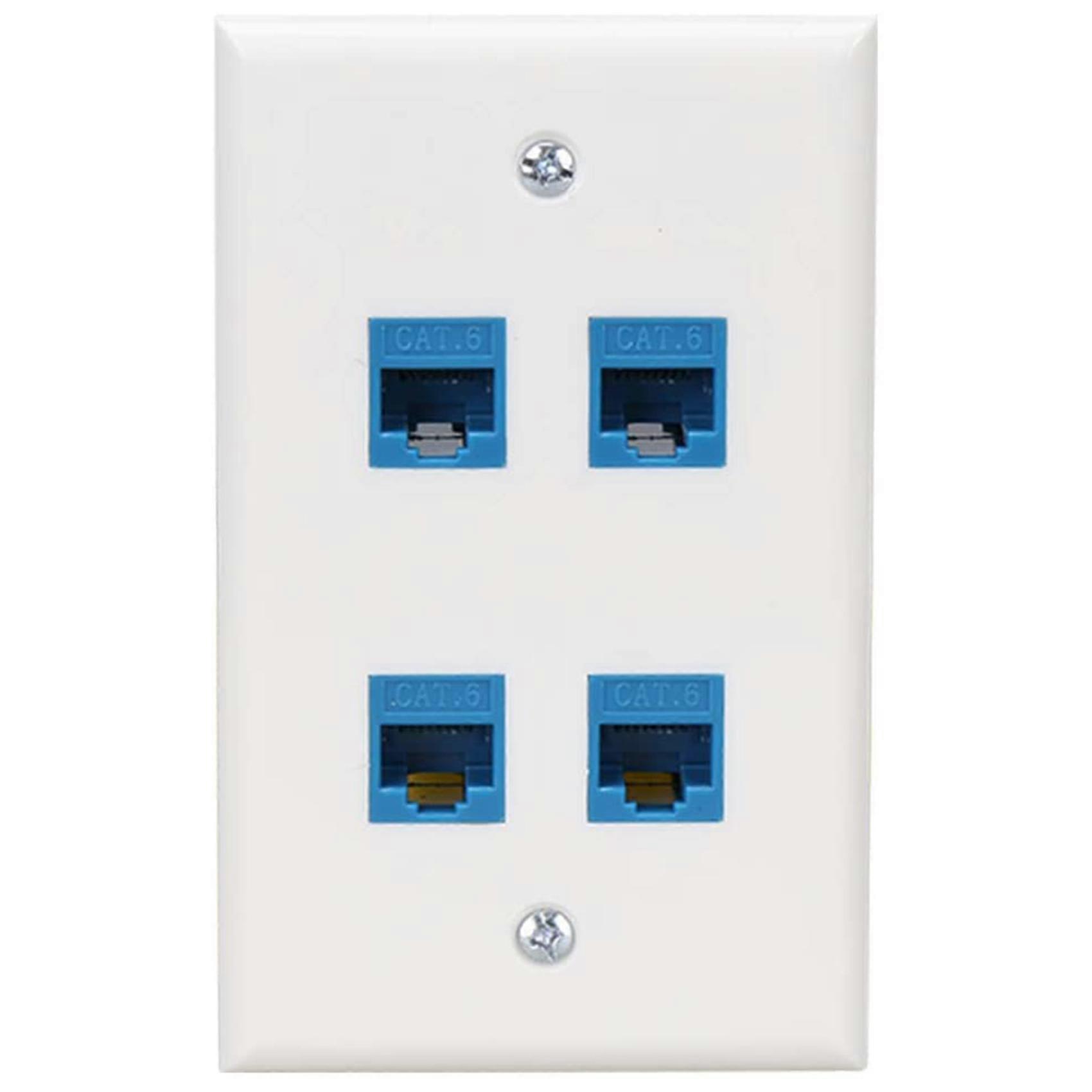 Ethernet Wall Plate 4 Port for Cat7/6/6E/5/5E Ethernet Devices -Blue