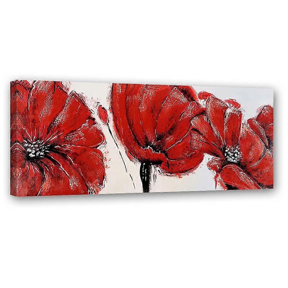 Impression sur toile, 3 coquelicots rouges - 120x40