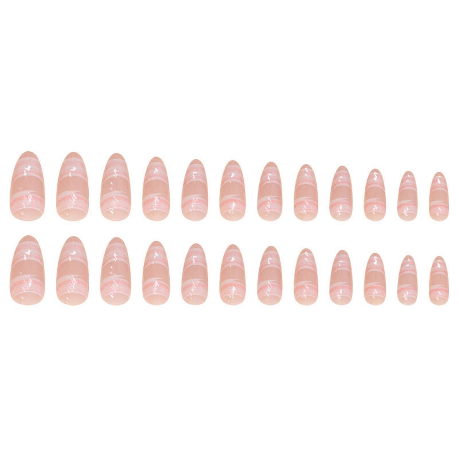 Pink Almond False Nails with Conch Pattern Long Lasting Safe Material Waterproof