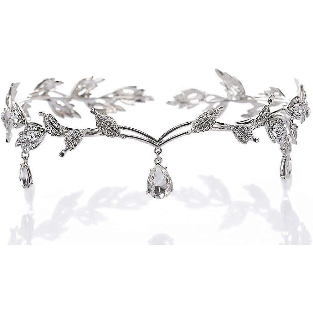 Glittering Rhinestone Leaf Wedding Crown Headband