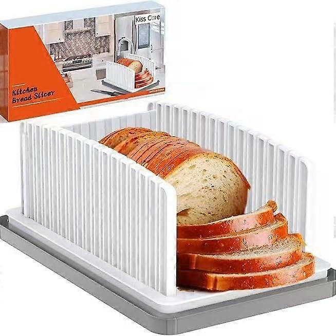 Bread Slicer for Homemade Bread with Adjustable Width Guide, Foldable Cutter and Crumb Tray for Loafs, Bagels, and Cakes