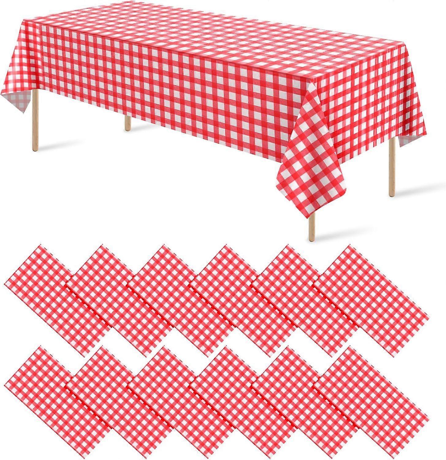 2025 Latest Model  12 Pack Red and White Plastic Checkered Tablecloth, Premium