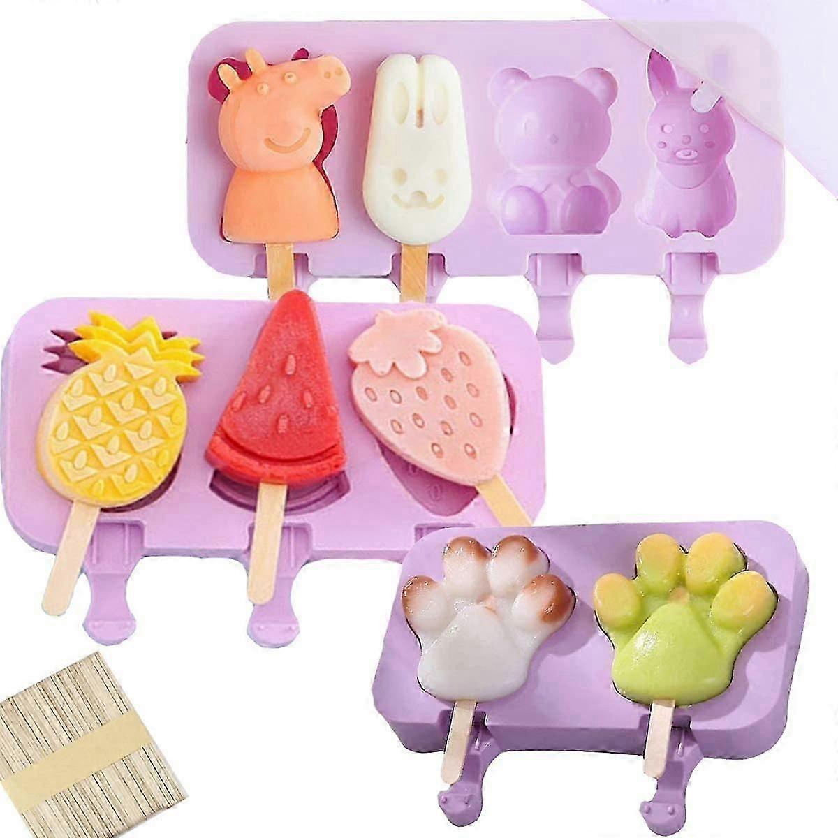 3 قطع BPA خالية من السيليكون الآيس كريم العفن مع غطاء و 150 عصا خشبية للأطفال الرضع ، قالب المصاصة العفن الآيس كريم ، ل