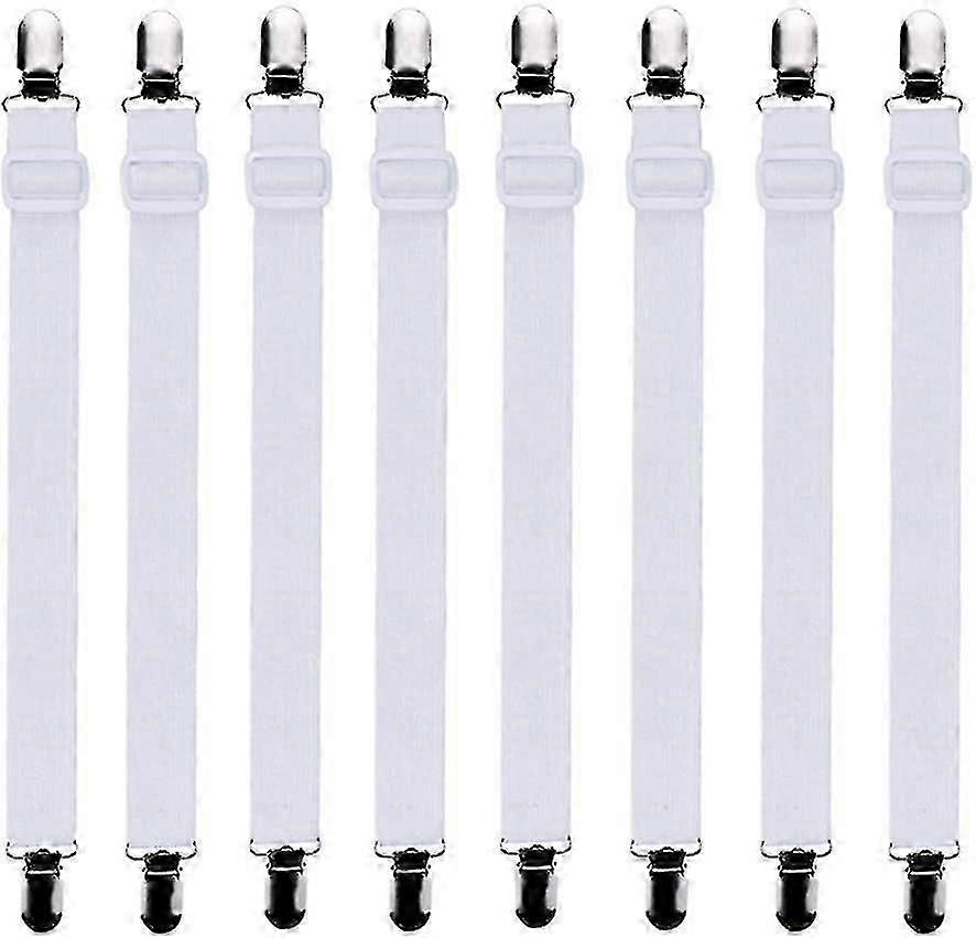 8pcs Adjustable Fitted Sheet Bed Sheet Tensioner, Adjustable Tensioners, Fits All Beds And Mattresses, White