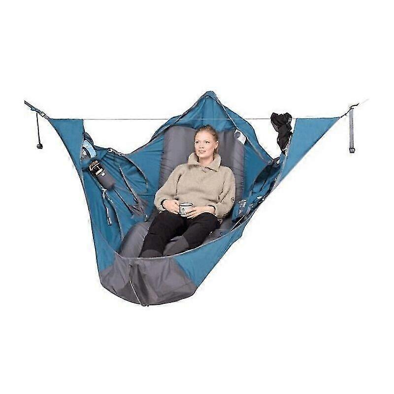 Outdoor Camping Hammock with Mosquito Net Hanging Bed High Intensity Portable Sleeping Swing (Blue)