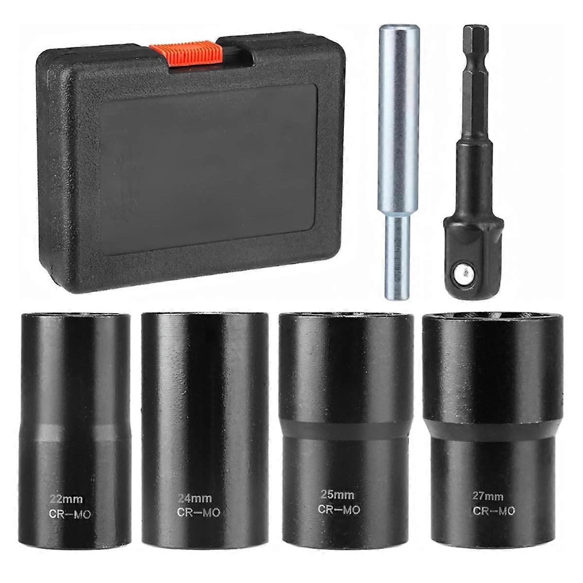 6 Piece Lug Nut Removal Tool, 1/2 Inch Swivel Socket and Bolt Extractor Set, Metric 22-27mm Wheel L