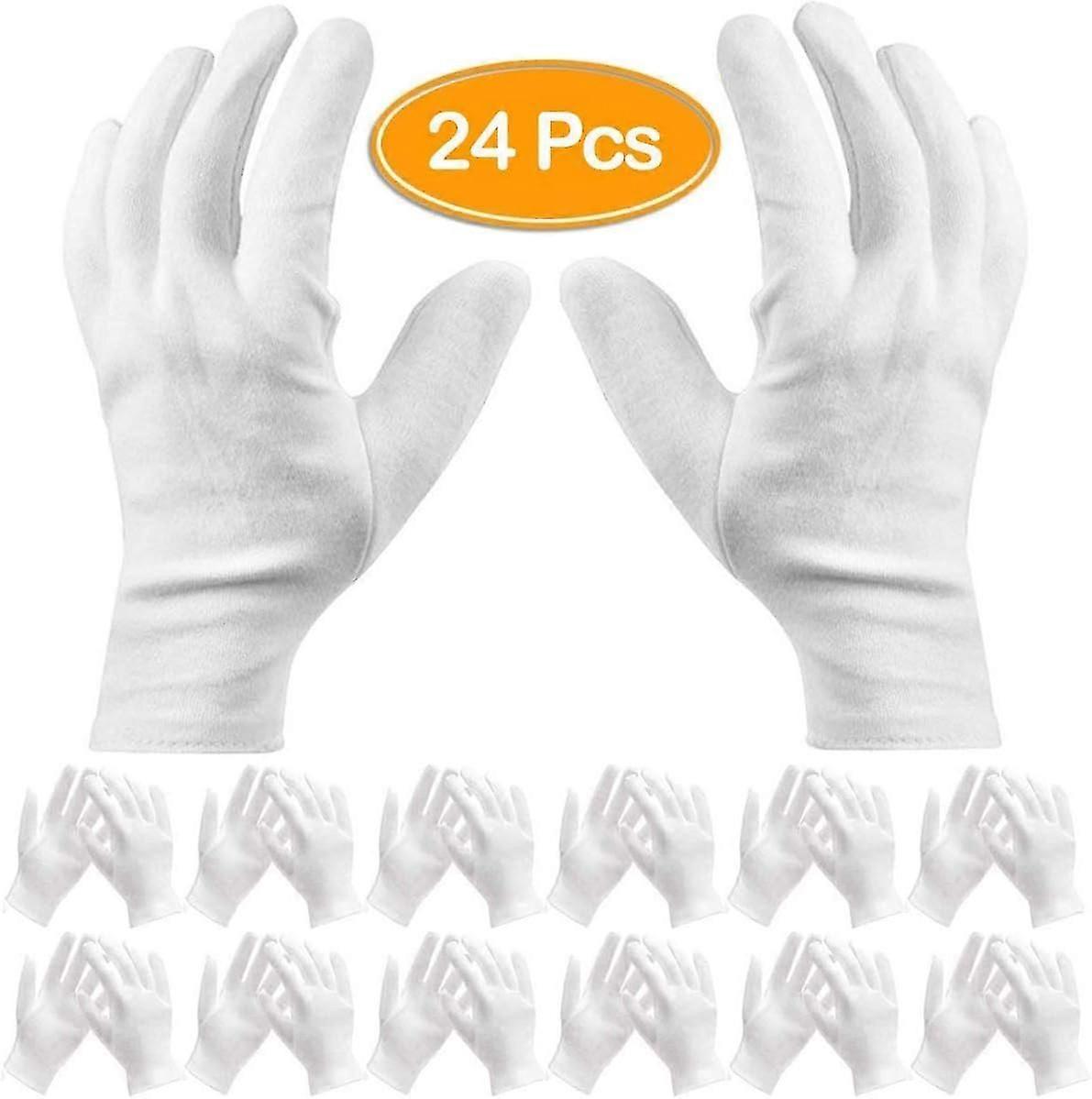 Eczema-Friendly Moisturizing Gloves, White, Cotton, 24 Pieces, Large, Breathable Fabric, Accelerates Healing, Non-Staining, Suitable For Multiple-Good