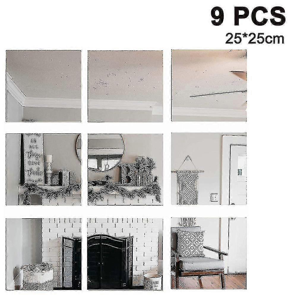 Set Of 9 Glass Rectangular Wall Mounted Mirror Tiles