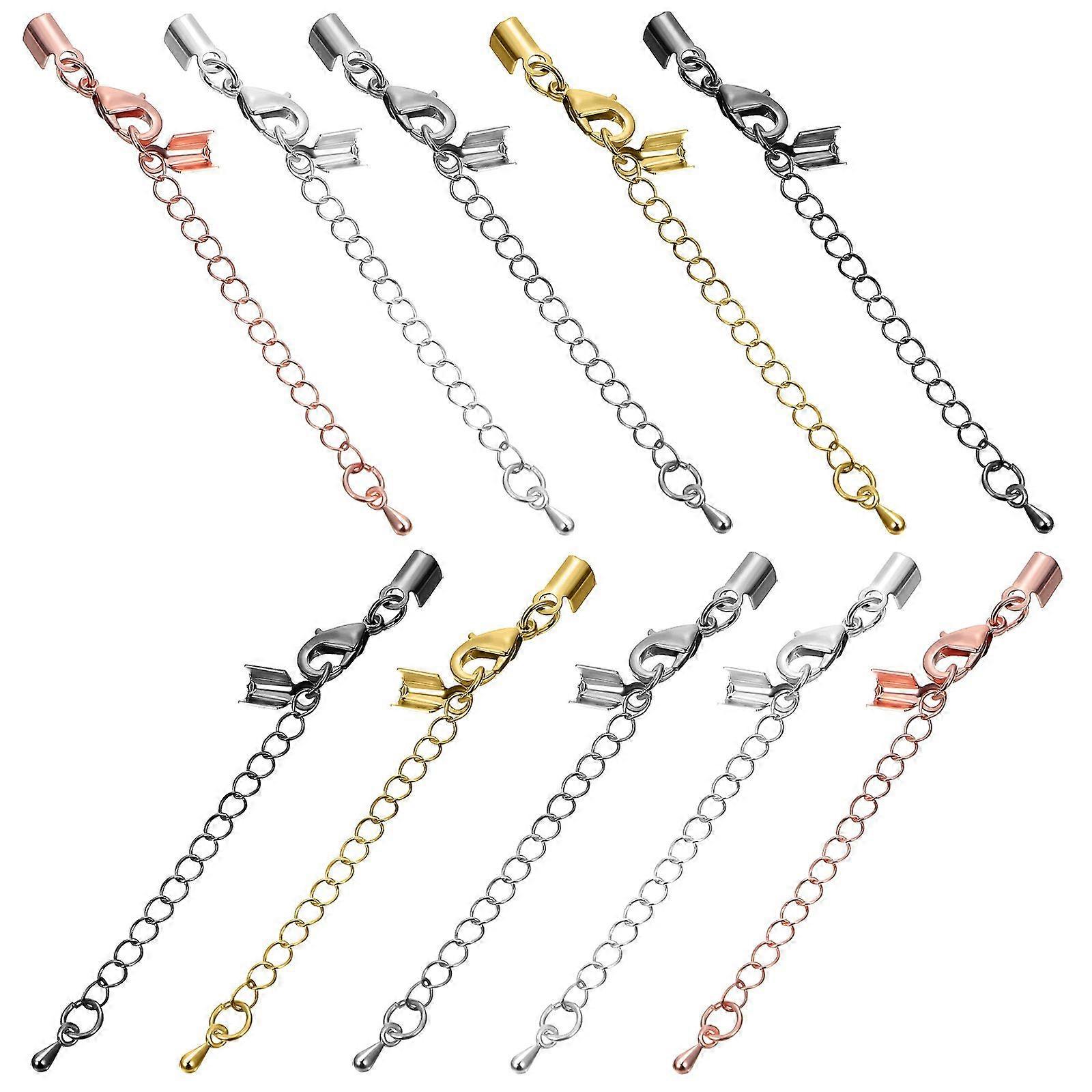 10pcs Extender Chains Cord Ends With Lobster Claw Clasps End Caps for Jewelry Making
