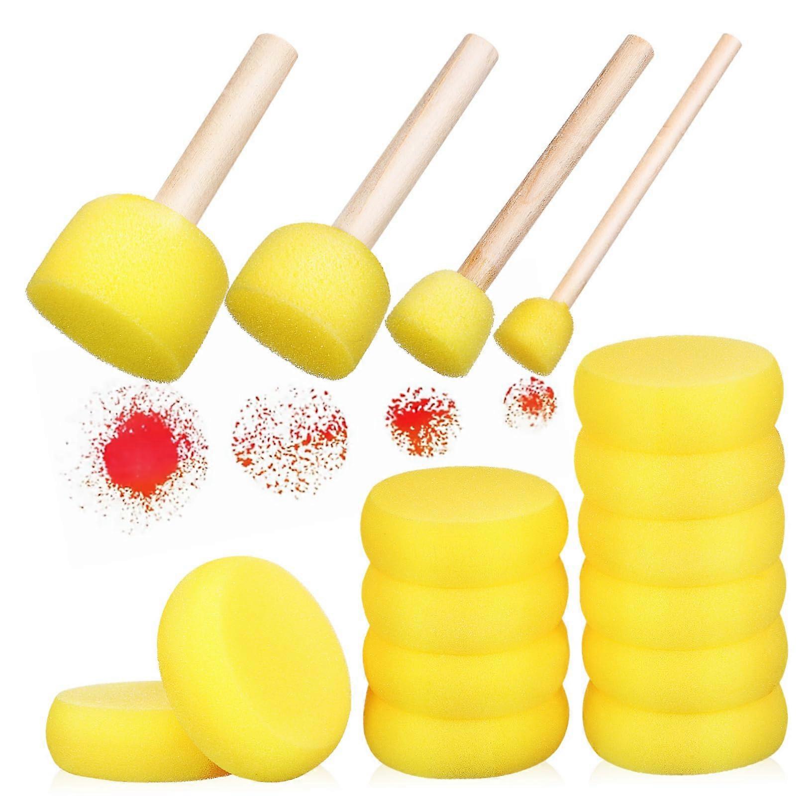 1Set Round Sponge Painting Brush Soft Foam Brushes with Wooden Handle Assorted for Creative Art Projects for Crafting Activities