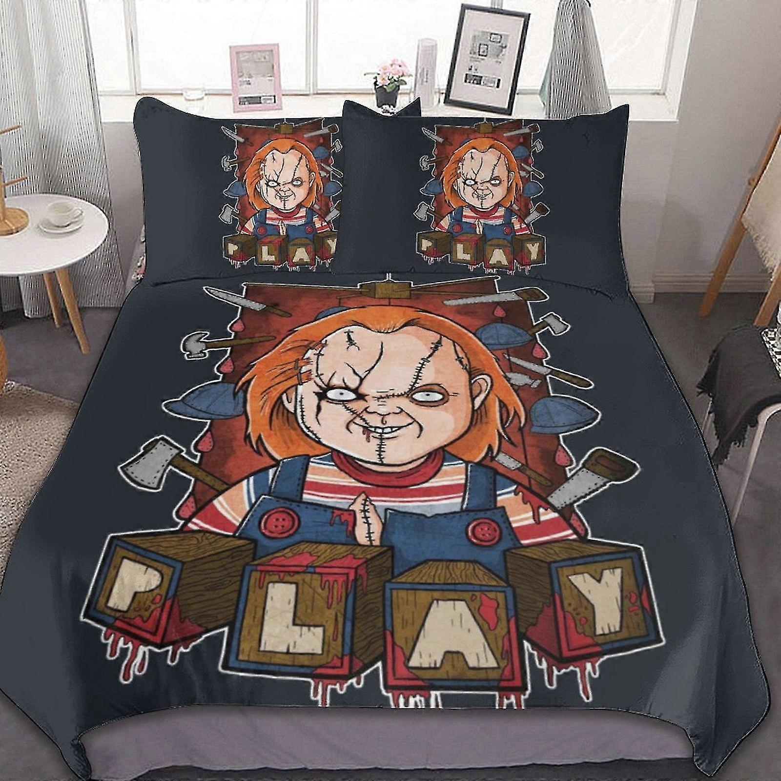 Chucky Horror Movie 3 Stuks Beddengoed Set Ademend Dekbedovertrek met 2 Kussensloop Sham Soft All Seasons Beddengoed Set 2025