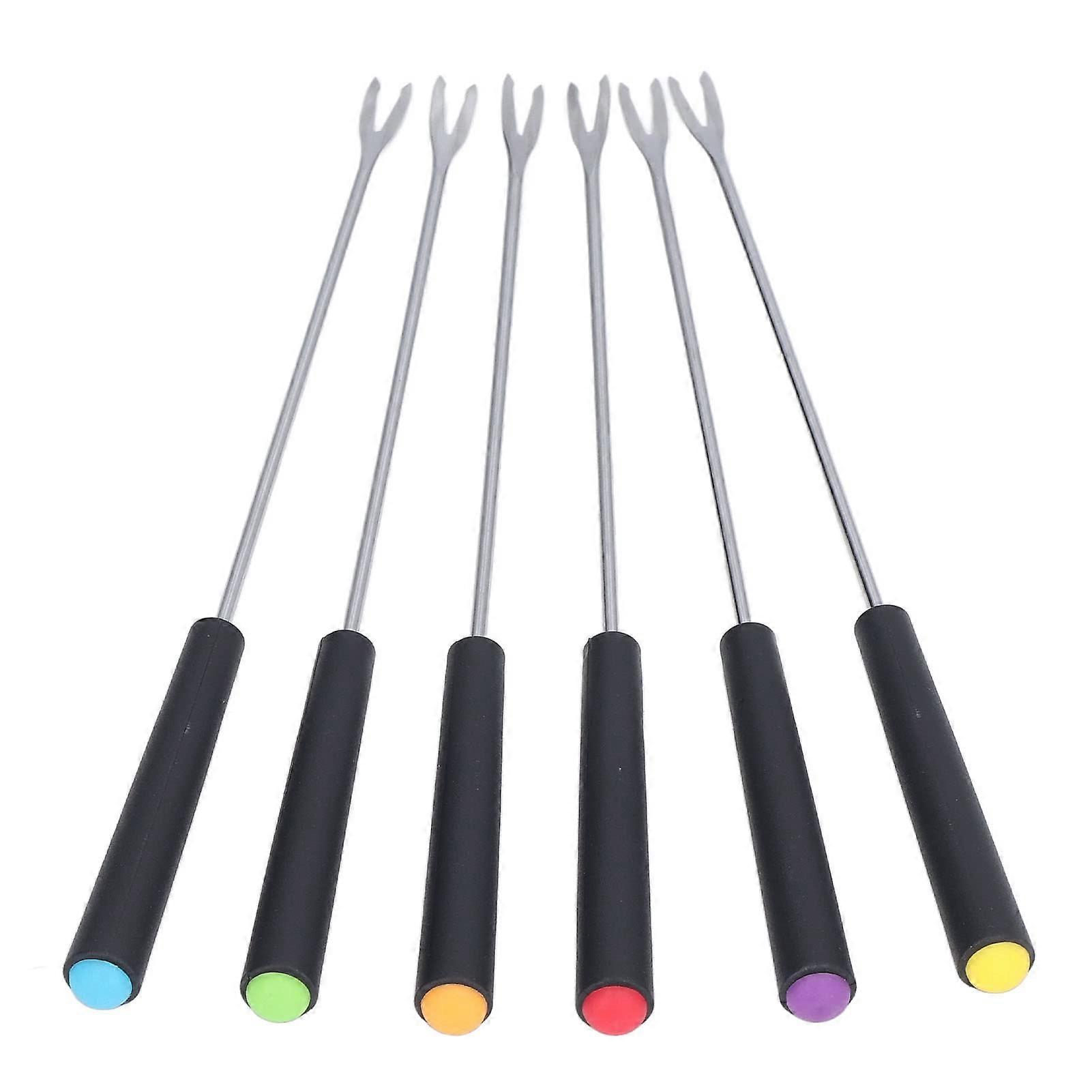 6 Pcs Stainless Steel Fondue Forks Rustproof Color Coded Long Handle for Cheese Chocolate