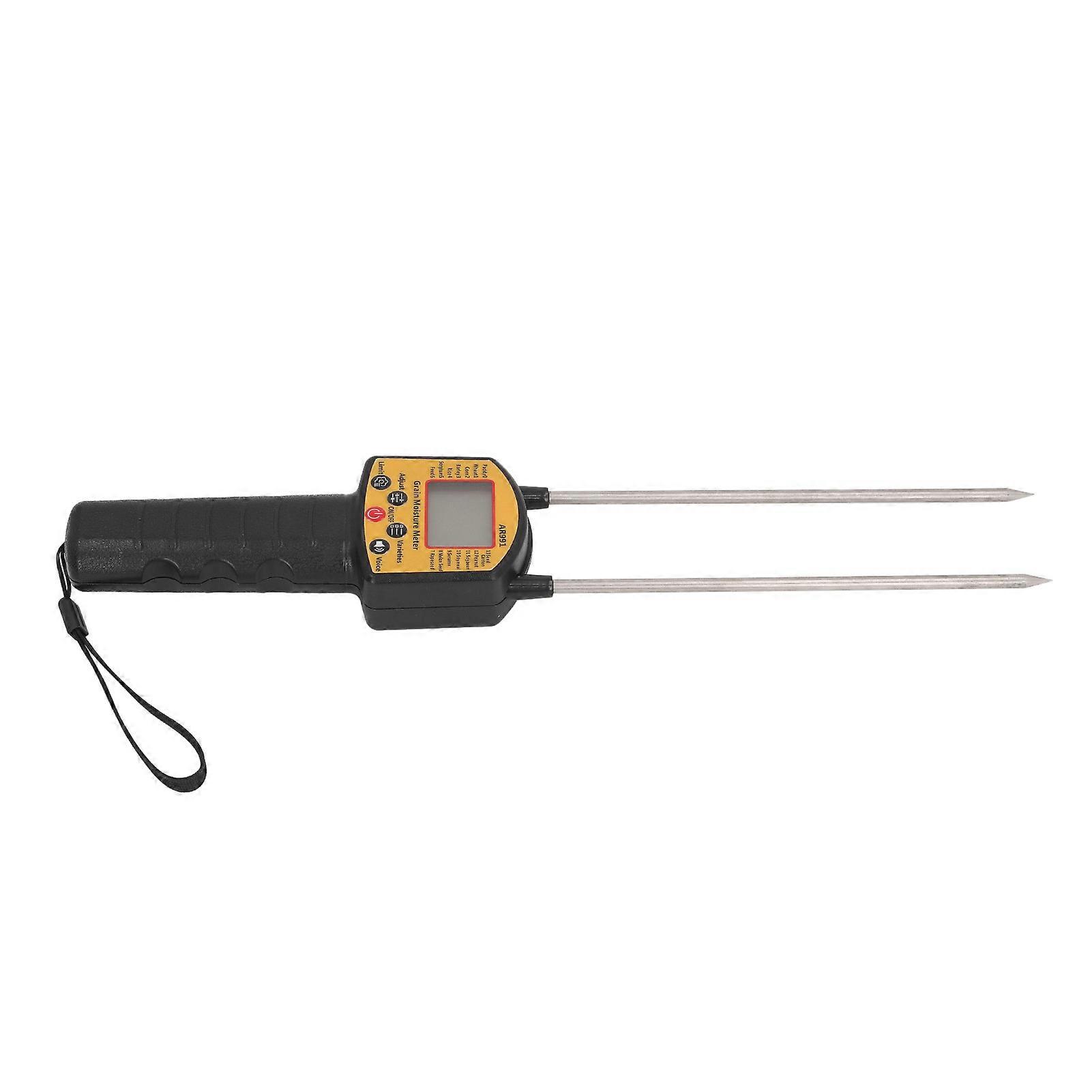 Grain Humidity Meter Digital LCD Display Grain Humidity Tester with Double Probe for Rice Wheat Corn Bean Voice Prompt English Version 